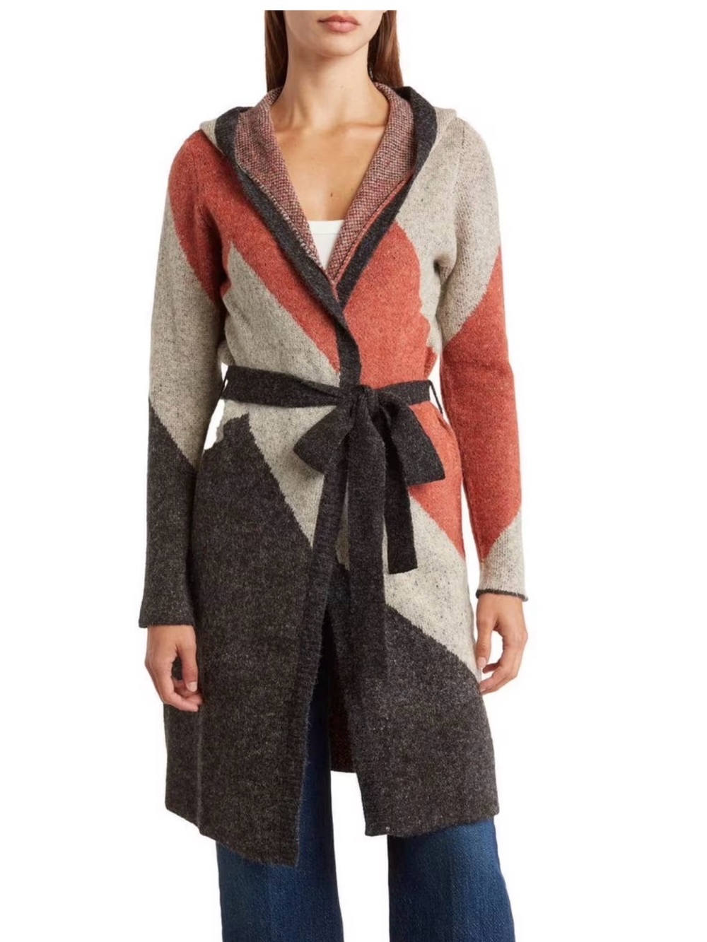 Joseph A. Women's MITERED Color Block Long Sleeve Tie Front Sweater. Size Small